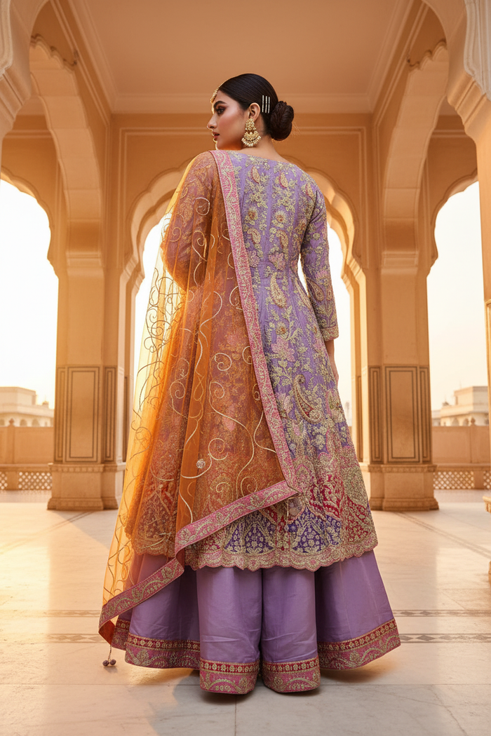 Lavender Sharara Back Pose