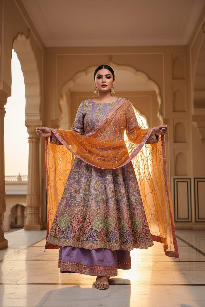Lavender Sharara Walking Pose