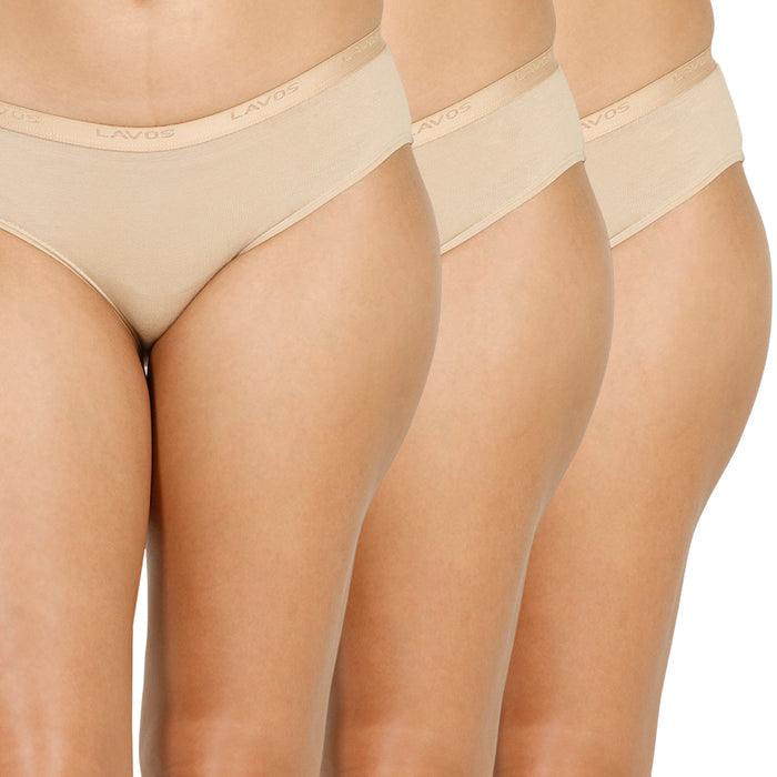 Organic Bamboo outer elastic bikini for Women-pack of 3's photograph that's made with an innovative bamboo and organic cotton fabric from Lavos Performance, a carbon neutral eco-fashion company. Lavos Performance Women's Bikini Panty comes in a pack of 3 with assorted colors. Perfect for your day-to-day routine. Made of signature Air jersey fabric that is extremely soft, lightweight, and skin-friendly. Added front and back coverage. Anti-bacterial and odor-free. Ultra Soft Bamboo/Cotton keeps yo