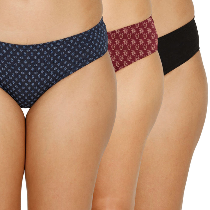 Organic Bamboo inner elastic printed Bikini for women-pack of 3's photograph that's made with an innovative bamboo and organic cotton fabric from Lavos Performance, a carbon neutral eco-fashion company. Lavos Performance Women's Bikini Panty comes in a pack of 3 with assorted colors. Perfect for your day-to-day routine. Made of signature Air jersey fabric that is extremely soft, lightweight, and skin-friendly. Added front and back coverage. Anti-bacterial and odor-free. Ultra Soft Bamboo/Cotton