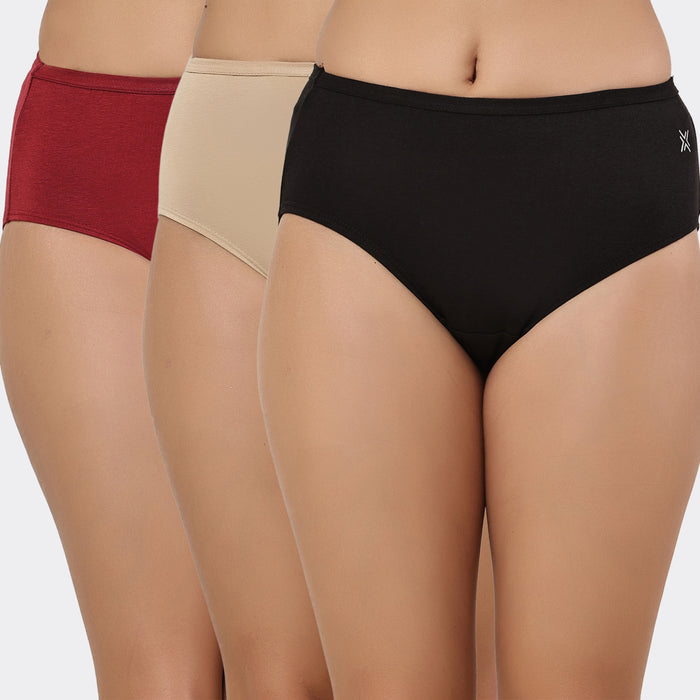 Lavos Women’s High Waist Inner Elastic Hipster – Full Back Coverage Bamboo Comfort (Pack of 3)