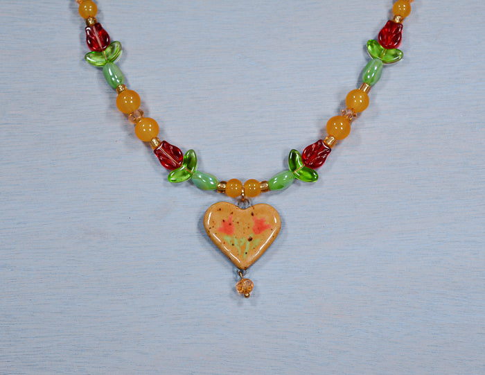 Lemon Tulip Beaded Necklace