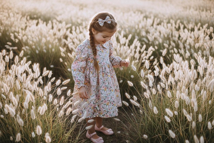 Liberty Betsy Long Sleeves Girl Dress: Peter Pan Collar, Ditsy Floral Cotton Tana Lawn