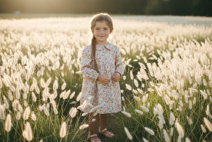 Liberty Betsy Long Sleeves Girl Dress: Peter Pan Collar, Ditsy Floral Cotton Tana Lawn