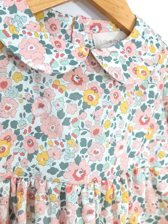 Liberty Betsy Long Sleeves Girl Dress: Peter Pan Collar, Ditsy Floral Cotton Tana Lawn
