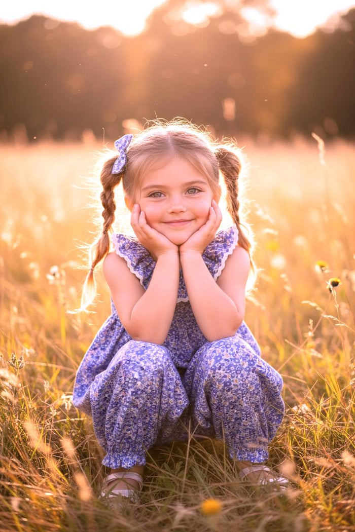 Liberty Ditsy Print Overalls Ruffle Collar
