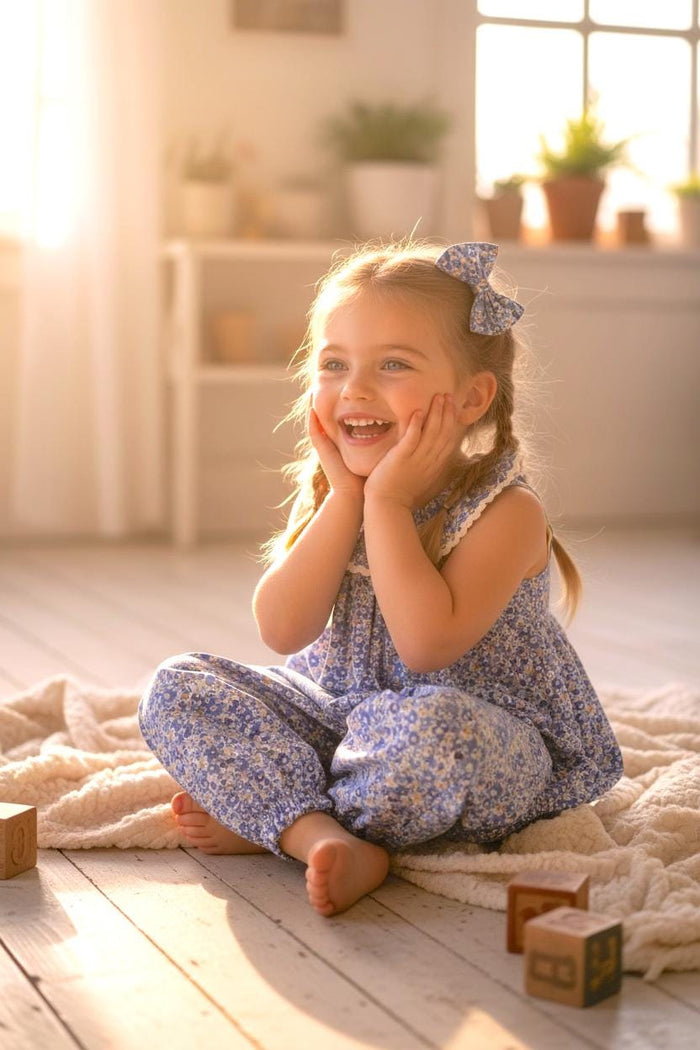 Liberty Ditsy Print Overalls Ruffle Collar