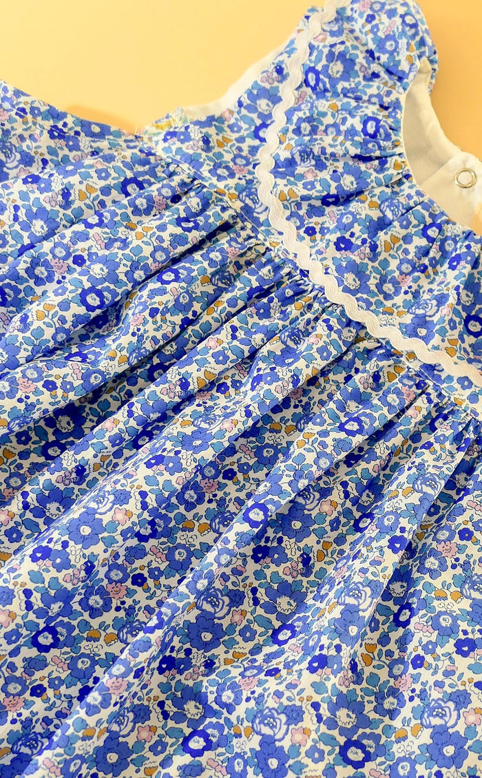 Liberty Ditsy Print Overalls Ruffle Collar