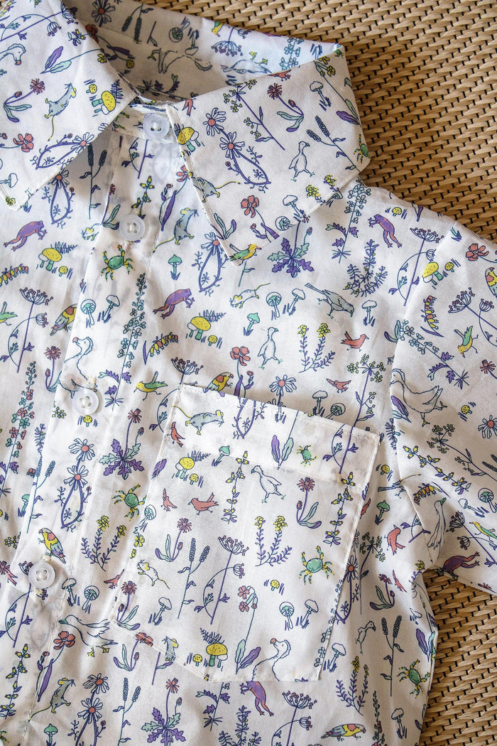 Liberty Fabric Short Sleeve Boy Shirt: Button Up, Animal Print, Botanical Floral