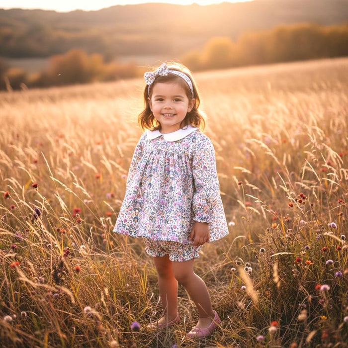 Liberty Floral Girl Blouse Bloomer Set: Cotton Tana Lawn, Peter Pan Collar