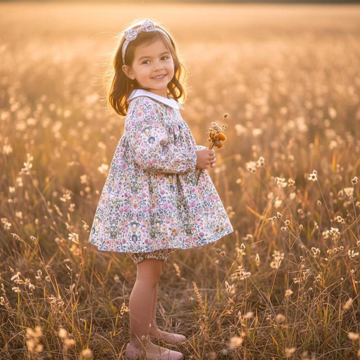 Liberty Floral Girl Blouse Bloomer Set: Cotton Tana Lawn, Peter Pan Collar