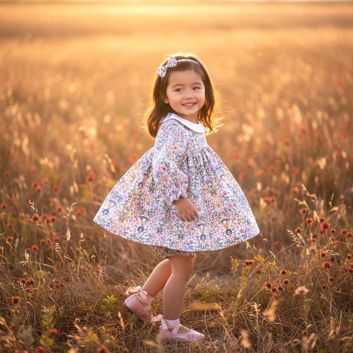 Liberty Floral Girl Blouse Bloomer Set: Cotton Tana Lawn, Peter Pan Collar
