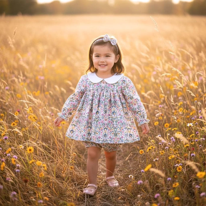 Liberty Floral Girl Blouse Bloomer Set: Cotton Tana Lawn, Peter Pan Collar