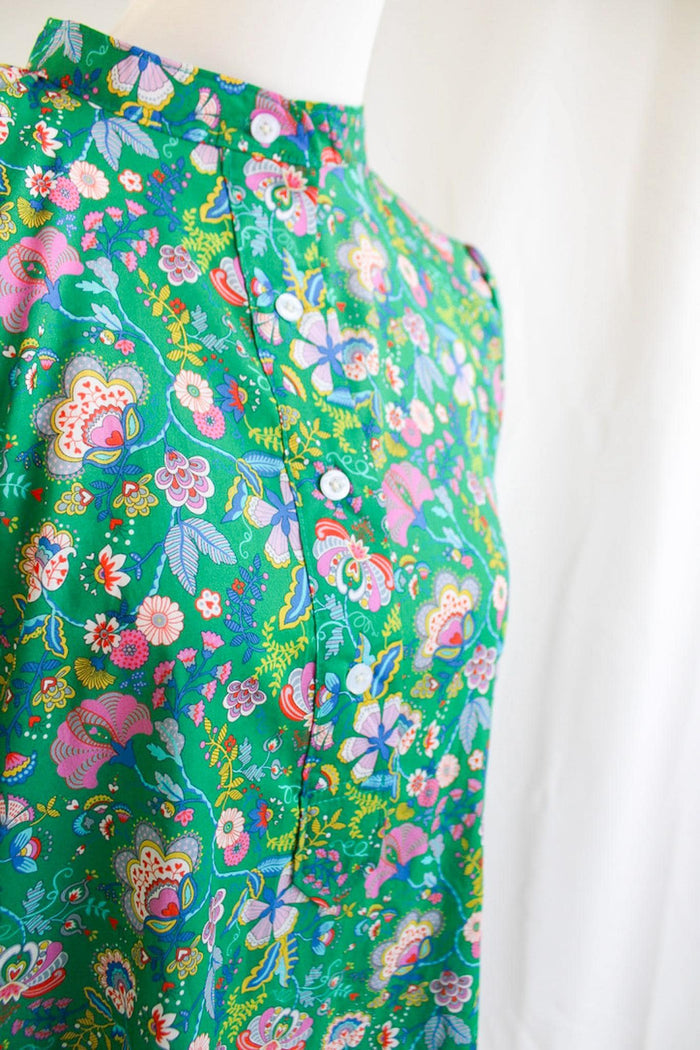 Liberty Floral Print Dress: Mandarin Collar Shift Dress, Short Sleeves