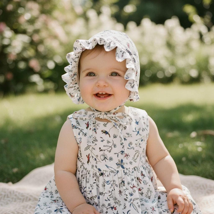 Liberty London Baby Bonnet, Floral Cotton Ruffle Sun Hat, Reversible Brimmed Hood