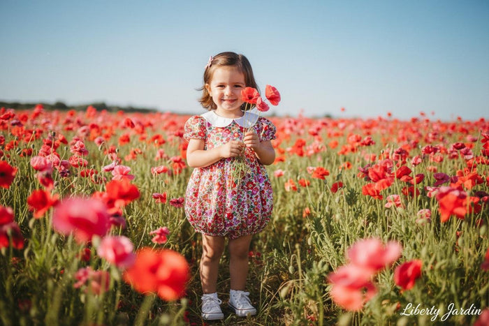 Liberty London Baby Bubble: Cotton Floral Print Romper, Bubble Short Sleeve, Scalloped Collar