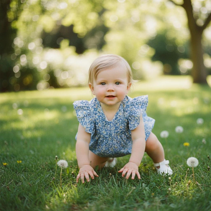 Liberty London Baby Bubble Romper, Ditsy Floral Print Playsuit, English Cotton Tana Lawn Onesie