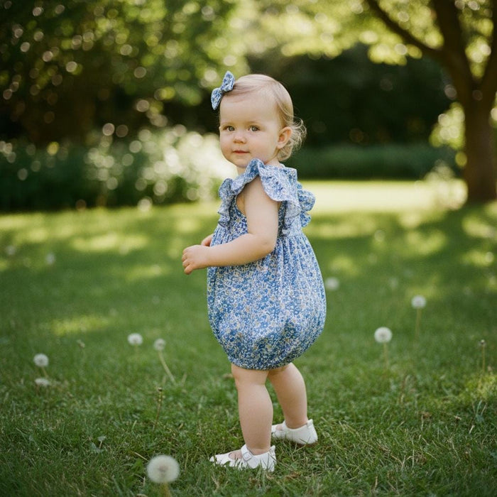 Liberty London Baby Bubble Romper, Ditsy Floral Print Playsuit, English Cotton Tana Lawn Onesie