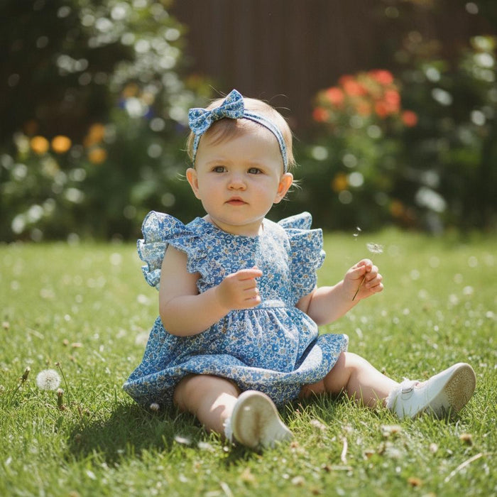 Liberty London Baby Bubble Romper, Ditsy Floral Print Playsuit, English Cotton Tana Lawn Onesie