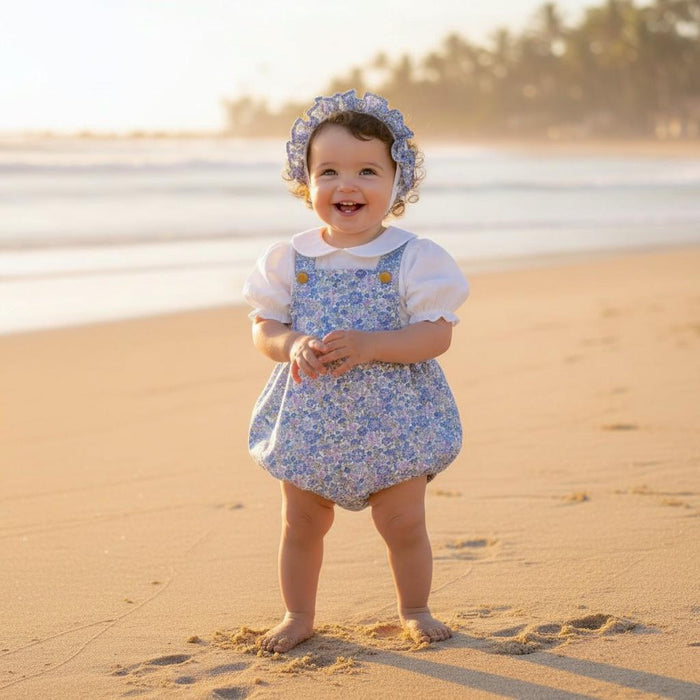 Liberty London Baby Bubble Romper: Floral Print, Handmade Baby Clothes