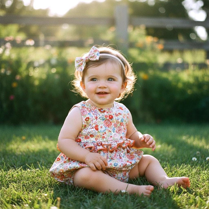 Liberty London Baby Bubble Romper Sunsuit: Sleeveless Onesie, Ditsy Floral Cotton Print