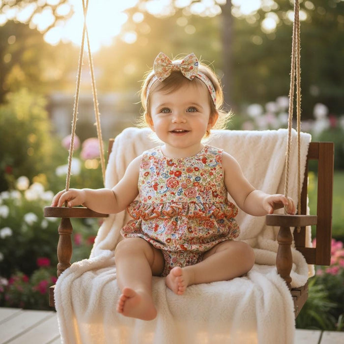 Liberty London Baby Bubble Romper Sunsuit: Sleeveless Onesie, Ditsy Floral Cotton Print