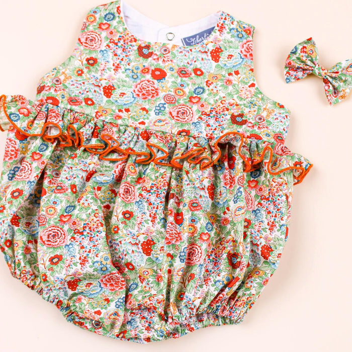 Liberty London Baby Bubble Romper Sunsuit: Sleeveless Onesie, Ditsy Floral Cotton Print