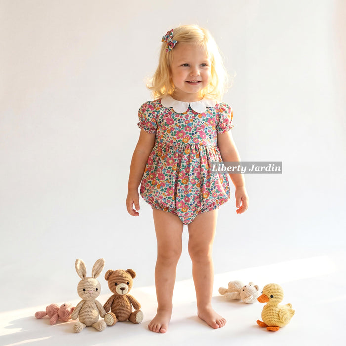 Liberty London Bubble Romper, Handmade Children Clothing, Sustainable Personalised Playsuit, Customised Outfits, Botanical Onesie