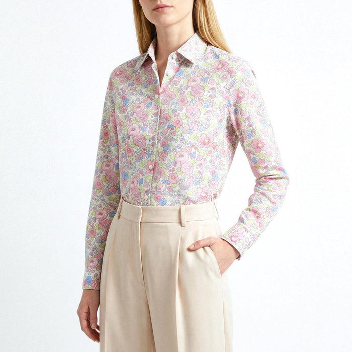 Liberty London Button-Up Long-sleeved Dress Shirt, Botanical Handmade Cotton Clothing, Sustainable Womenswear, Versatile Chemise