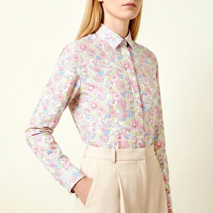 Liberty London Button-Up Long-sleeved Dress Shirt, Botanical Handmade Cotton Clothing, Sustainable Womenswear, Versatile Chemise