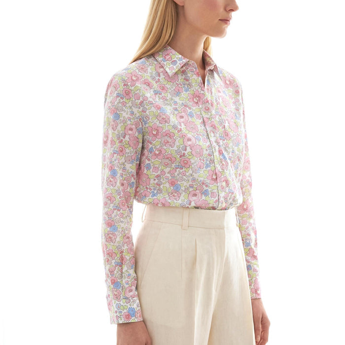 Liberty London Button-Up Long-sleeved Dress Shirt, Botanical Handmade Cotton Clothing, Sustainable Womenswear, Versatile Chemise