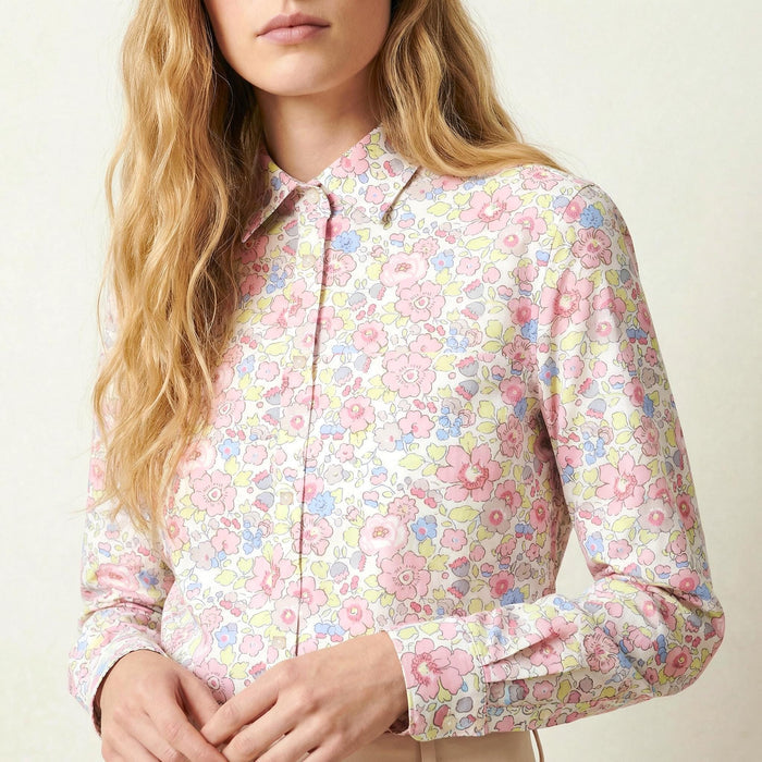 Liberty London Button-Up Long-sleeved Dress Shirt, Botanical Handmade Cotton Clothing, Sustainable Womenswear, Versatile Chemise