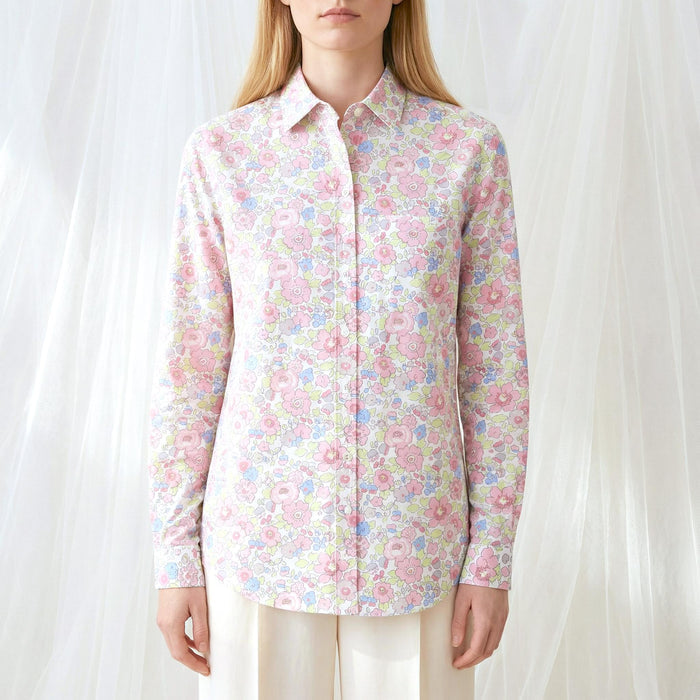 Liberty London Button-Up Long-sleeved Dress Shirt, Botanical Handmade Cotton Clothing, Sustainable Womenswear, Versatile Chemise