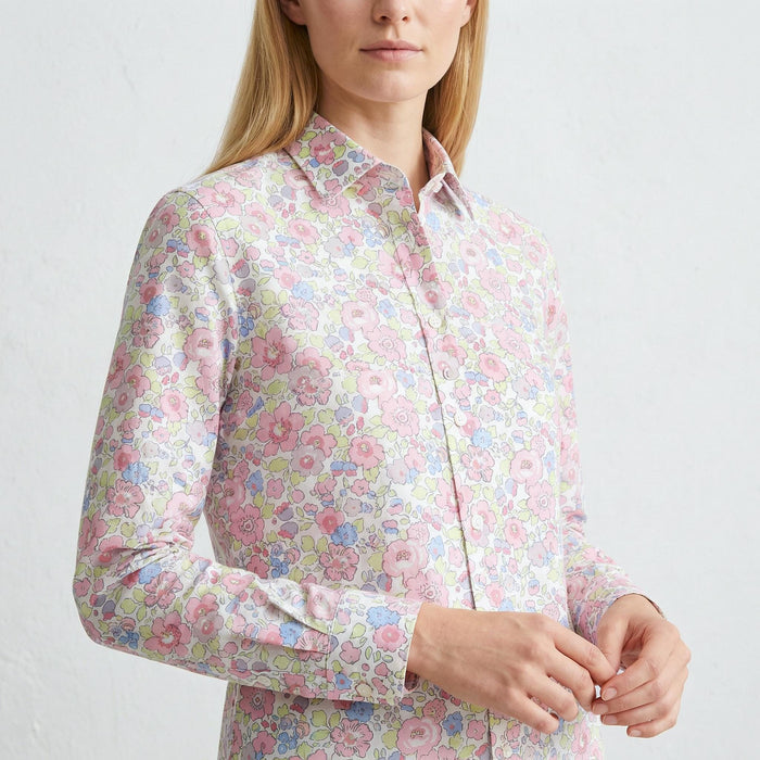 Liberty London Button-Up Long-sleeved Dress Shirt, Botanical Handmade Cotton Clothing, Sustainable Womenswear, Versatile Chemise