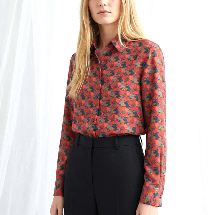 Liberty London Button-up Long-sleeved Dress Shirt, Handmade Botanical Clothing, Sustainable Cotton Womenswear, Tailoring Blouse