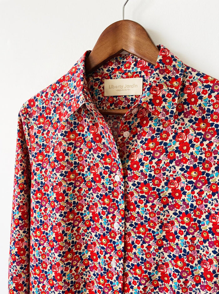 Liberty London Button-up Long-sleeved Dress Shirt, Handmade Botanical Clothing, Sustainable Cotton Womenswear, Tailoring Blouse