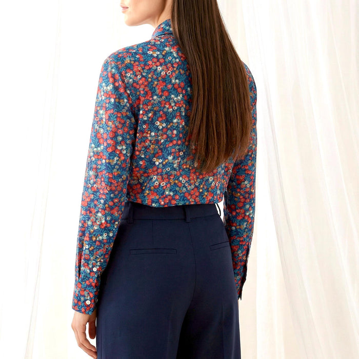 Liberty London Button-up Long-sleeved Dress Shirt, Handmade Botanical Clothing, Sustainable Cotton Womenswear, Tailoring Blouse