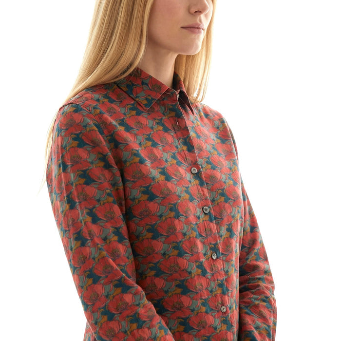 Liberty London Button-up Long-sleeved Dress Shirt, Handmade Botanical Clothing, Sustainable Cotton Womenswear, Tailoring Blouse