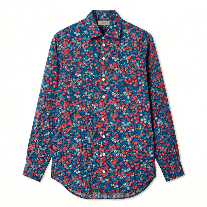 Liberty London Button-up Long-sleeved Dress Shirt, Handmade Botanical Clothing, Sustainable Cotton Womenswear, Tailoring Blouse
