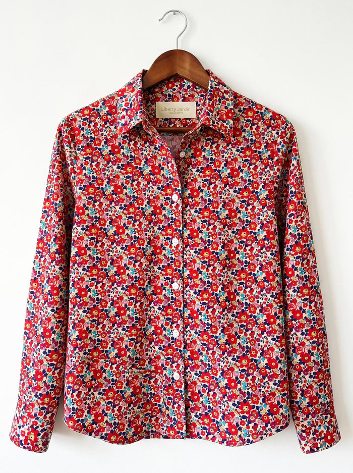 Liberty London Button-up Long-sleeved Dress Shirt, Handmade Botanical Clothing, Sustainable Cotton Womenswear, Tailoring Blouse