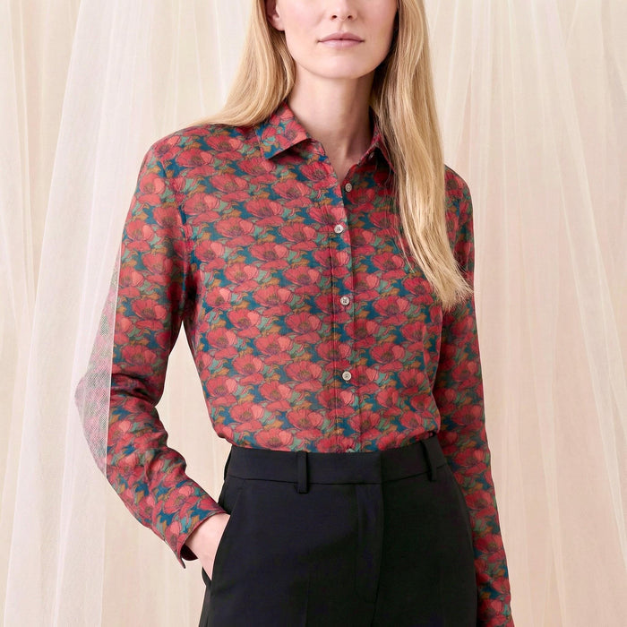 Liberty London Button-up Long-sleeved Dress Shirt, Handmade Botanical Clothing, Sustainable Cotton Womenswear, Tailoring Blouse
