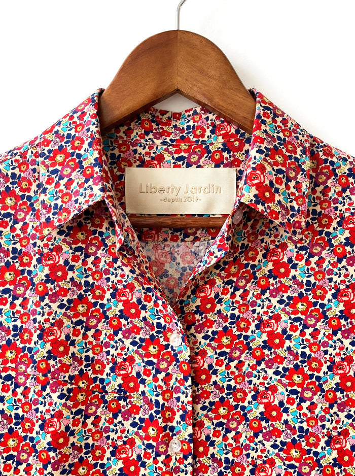 Liberty London Button-up Long-sleeved Dress Shirt, Handmade Botanical Clothing, Sustainable Cotton Womenswear, Tailoring Blouse