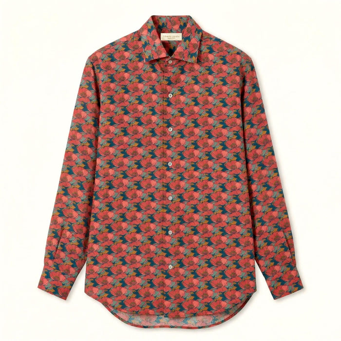 Liberty London Button-up Long-sleeved Dress Shirt, Handmade Botanical Clothing, Sustainable Cotton Womenswear, Tailoring Blouse