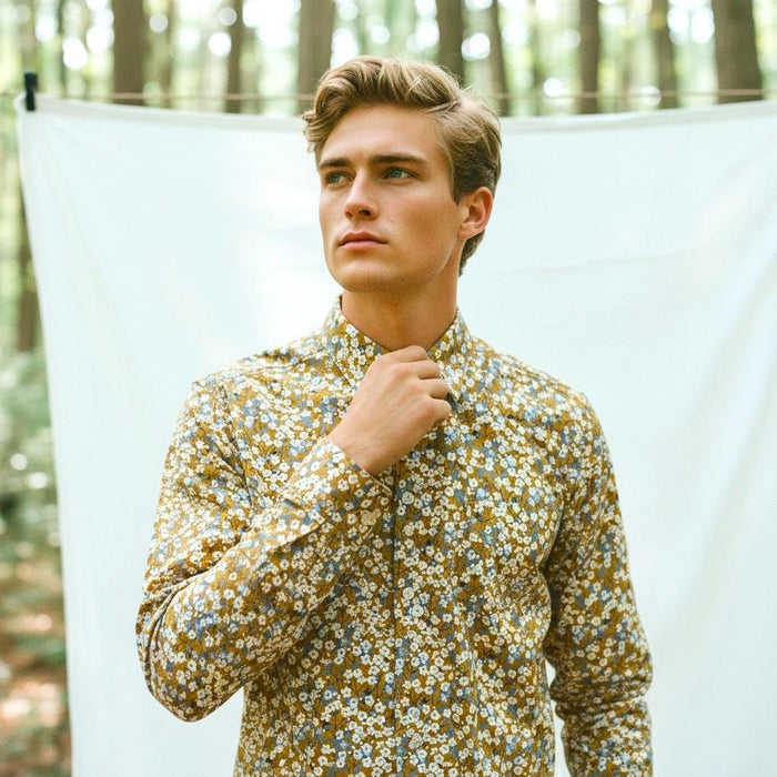 Liberty London Button-Up Long-Sleeved Men Dress Shirt, Handmade Sustainable Eco-friendly Tailoring Chemise, Slow-Fashioned Menswear