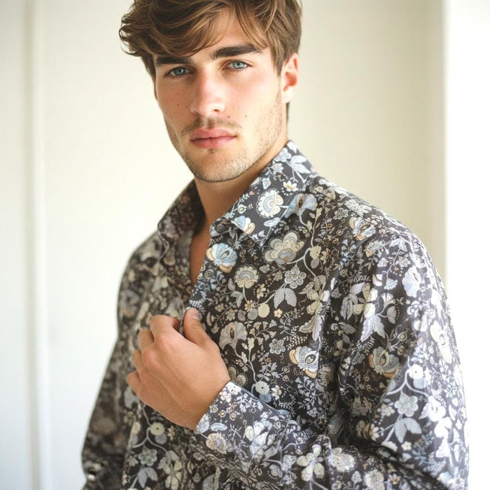 Liberty London Button-Up Long-Sleeved Men Dress Shirt, Handmade Sustainable Eco-friendly Tailoring Chemise, Slow-Fashioned Menswear