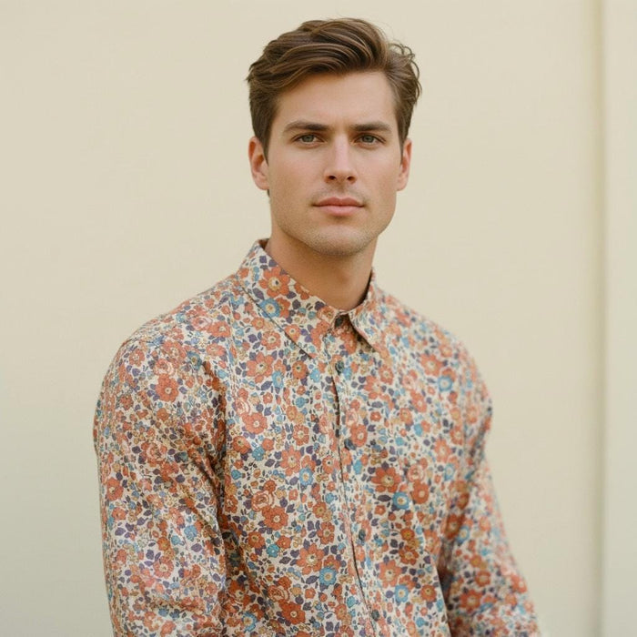 Liberty London Button-Up Long-Sleeved Men Dress Shirt, Handmade Sustainable Eco-friendly Tailoring Chemise, Slow-Fashioned Menswear