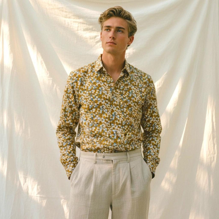Liberty London Button-Up Long-Sleeved Men Dress Shirt, Handmade Sustainable Eco-friendly Tailoring Chemise, Slow-Fashioned Menswear