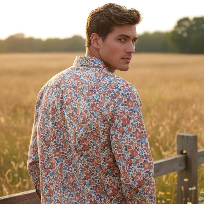 Liberty London Button-Up Long-Sleeved Men Dress Shirt, Handmade Sustainable Eco-friendly Tailoring Chemise, Slow-Fashioned Menswear