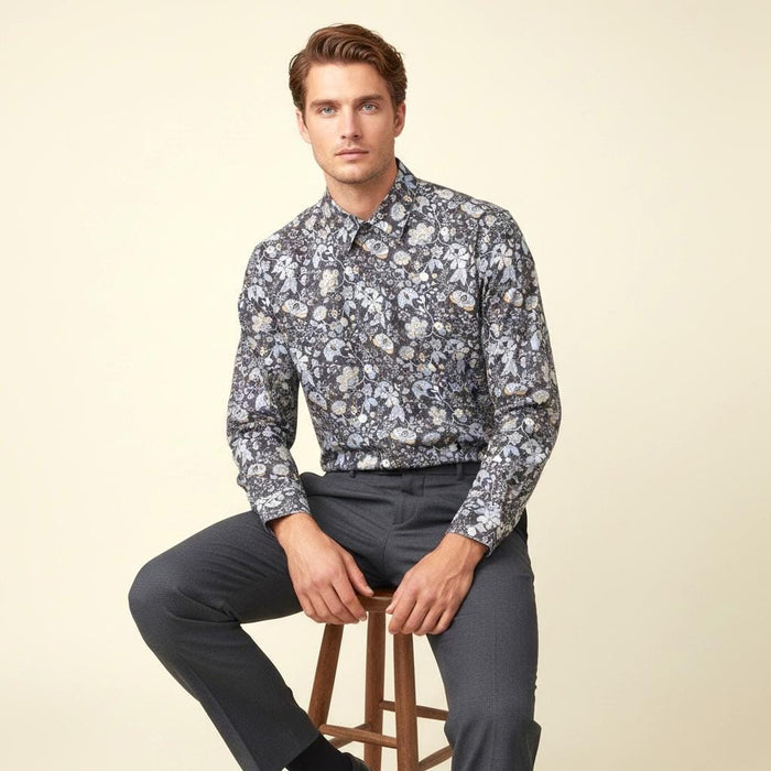 Liberty London Button-Up Long-Sleeved Men Dress Shirt, Handmade Sustainable Eco-friendly Tailoring Chemise, Slow-Fashioned Menswear
