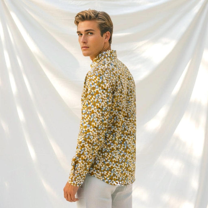 Liberty London Button-Up Long-Sleeved Men Dress Shirt, Handmade Sustainable Eco-friendly Tailoring Chemise, Slow-Fashioned Menswear